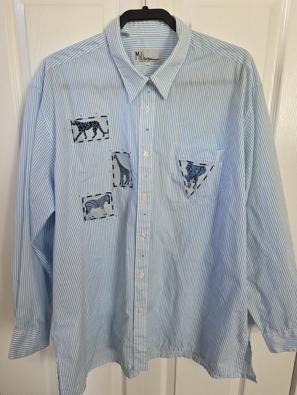 Mili Designs Vintage Safari Animals Applique Rhinstones Button Up Shirt Size 1X